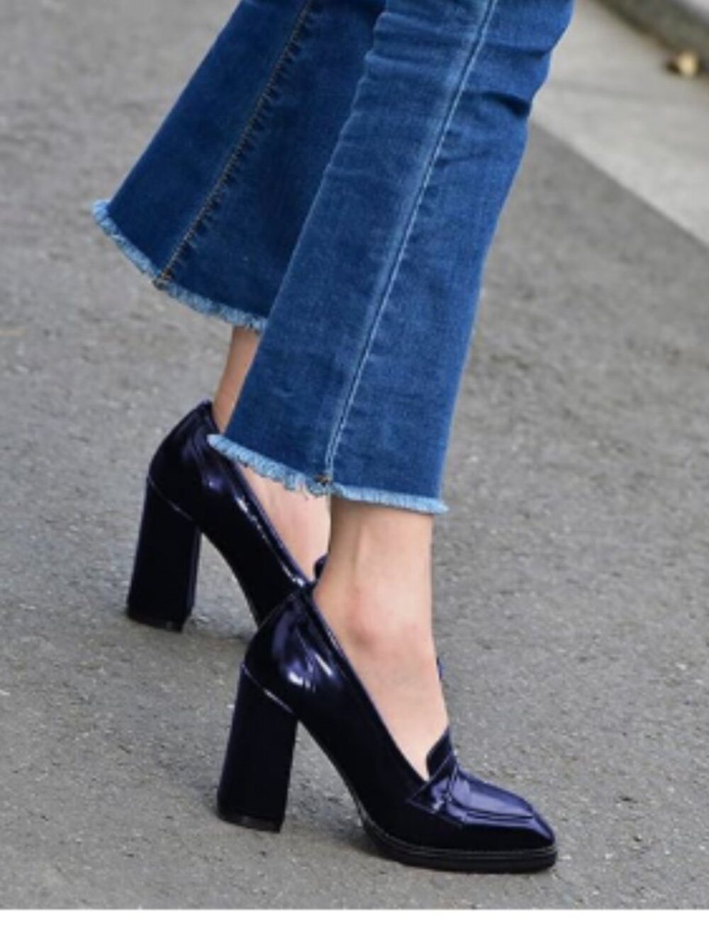 FOWT Dark Blue High Block Heels Loafers for Women Classical Square Toe Pumps